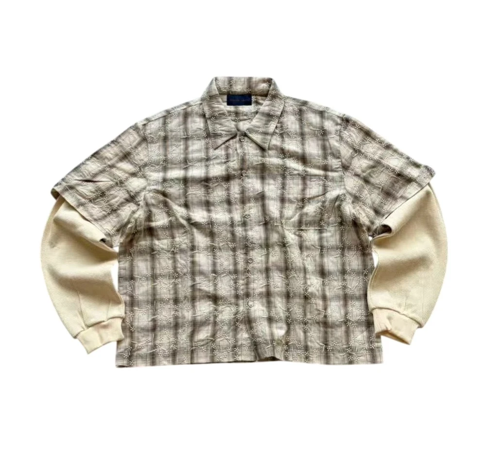 Vitesse Haute Brown All Over Embroidery Shirt Apricot